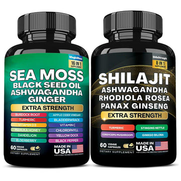 777 Shilajit & Sea Moss Capsules – Extra Strength 19,445mg + 15,250mg Blend | With Ashwagandha, Black Seed Oil, Ginseng & Ginger | 60 Vegan Capsules